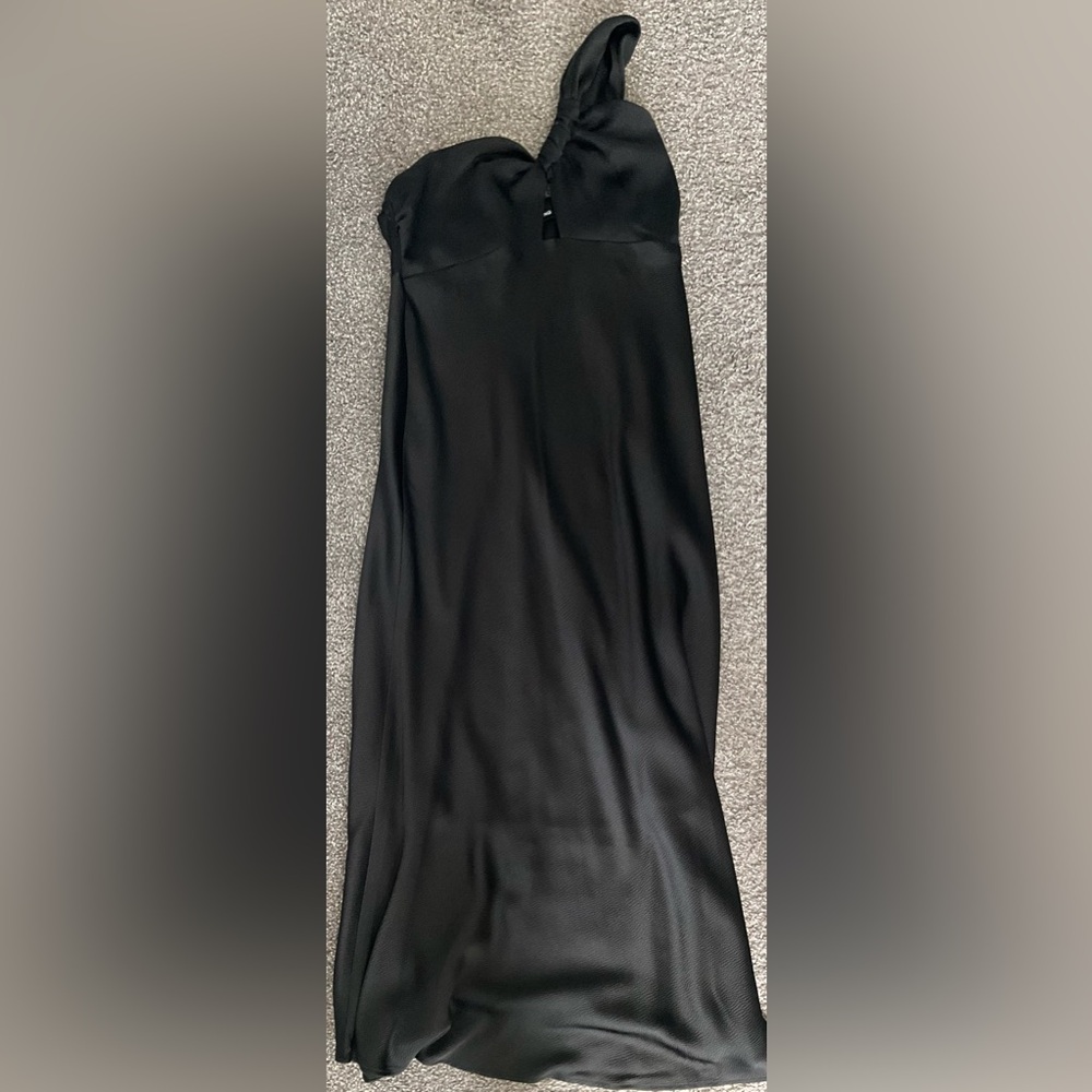 NWT Mango Leandra Black Satin One Shoulder Maxi Dress